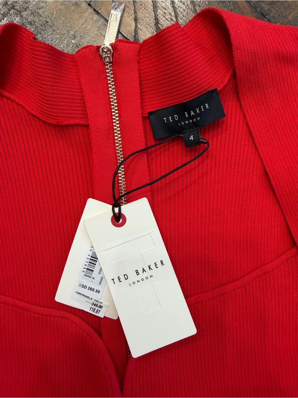 NWT Ted Baker Red Milli Sweetheart Neck Fit-and-Flare Sweater Dress - Picture 9 of 9